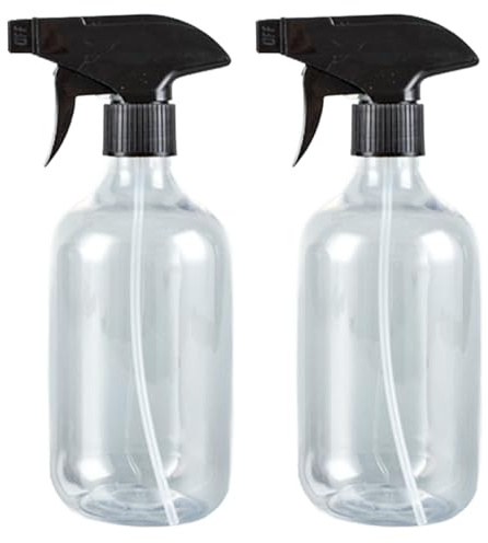2 x 500 ml genomskinlig spray och vattenspray - Boston flaskor med 3-i-1 justerbart svart sprayhuvud - sprayflaska för hem, trädgård, växter