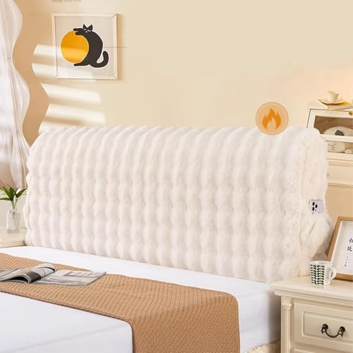 Plush Bed Headboard Cover King/Double/Single Size - Padded Elastic Slipcover Protector, All-Inclusive Stretch Dustproof European Cotton Thicken Backrest(Beige,120cm)