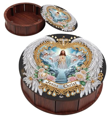 CXINLky Diamond Art Painting Runden Form Aufbewahrungsbox, Diamond Art Box Schmuckkästchen mit Deckel, Aufbewahrungsbox Holz Organizer Geschenkbox-02-Krone