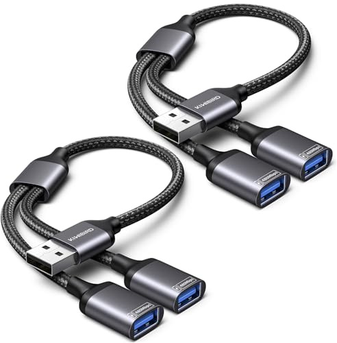 KiwiBird Double USB, doubleur USB, Adaptateur Double Prise USB2.0 Lot de 2 | répartiteur USB 1 mâle vers 2 femelle Compatible avec les ordinateurs portables PC claviers souris Smart TV Xbox PS5 PS4