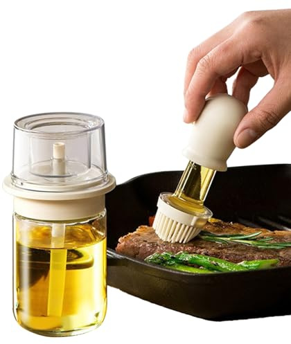 Generisch Botella dispensador de aceite de oliva – Dispensador de aceite para barbacoa 2 en 1 con cepillo de silicona, botella de aceite de cocina recargable para asar, cocinar, asar, freír, aderezar
