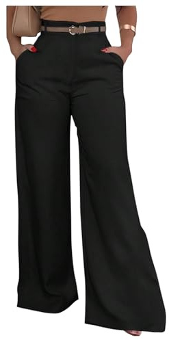 GORGLITTER Work Trousers Women High Waisted Wide Leg Loose Dressy Business Office Dress Pants Black Large