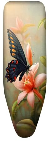 Bügelbrettbezug 150X50 Schwarzer Schmetterling Universal Bezug für Dampfbügelstation | Hitzebeständig, Reflektierend, Waschbar, mit Schnurbindung Bedruckt Bügelbretter