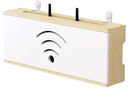 MNOIINM Caja Router Pared, Soporte WiFi Pared, Estante de Almacenamiento de Enrutador Madera, Ocultar Router WiFi, Caja Organizador Cables Decorativa para Salón Dormitorio
