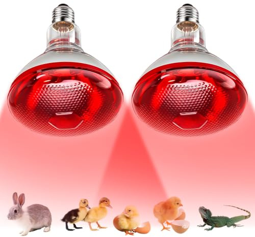 BIZOI 2 Pack Infrared Heat Lamp Bulb, 250W Reptile Heating Bulbs, E27 Infrared Heat Lamp Bulb, Waterproof Basking Spot Red Heat Light for Poultry Chicks Puppy Cats Pigs Lizard Tortoise Bearded Dragon