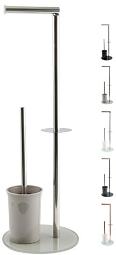 MSV Bergamo Stand WC Garnitur WC Bürste Rollenhalter Toilettenbürste Klobürste Klopapierhalter aus Edelstahl und Glas Taupe 3in1