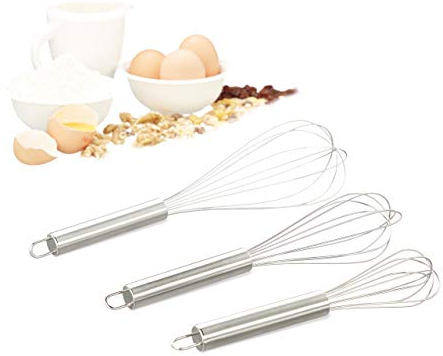 Relaxdays Schneebesen 3 er Set, professionelle Ballonschneebesen, Handschneebesen Edelstahl, 8 Zoll, 10 Zoll, 12 Zoll