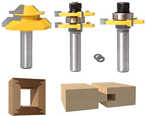 Router Bit Set [3 Pezzi], APLUS 1/2 12,7mm Fresa per Tagli a 45 Gradi + Frese per Linguette e Scanalature,T Punte di Falegnameria, Strumenti di Lavorazione del Legno per La Casa e Fai da te