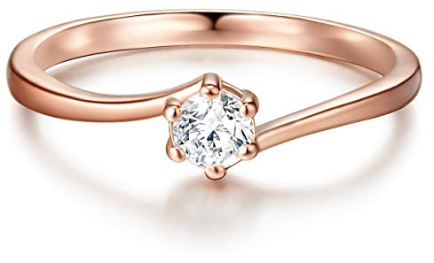 Trilani Damen-Ring Verlobungsring Sterling Silber rosévergoldet mit Zirkonia weiß in Brilliant-Schliff - Solitär-Ring mit Stein Trauring für Hochzeit