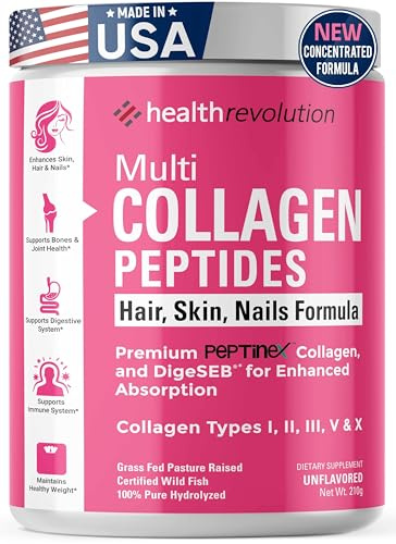 Multi Collagen Peptides Powder – Types I, II, III, V, X, Hydrolyzed Collagen for Women, 99% Absorption, Skin Hair Nails Joints, Triple Refined - No Clumping, Non-GMO, Gluten Free, Grass Fed Unflavored