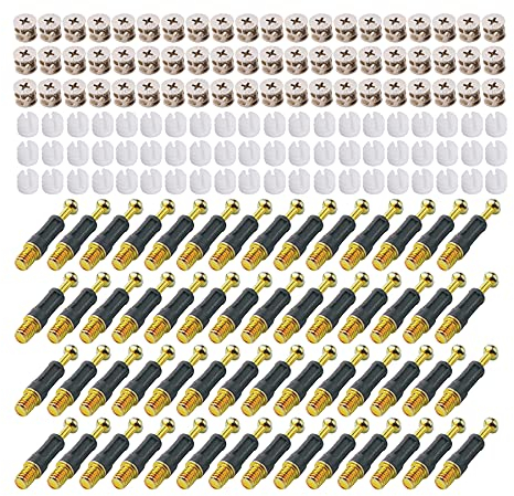 LOOTICH Fixing Screw Eccentric Cam Ø14.7mm and Bolts Fitting Dowels M6x32mm with Pre-Inserted Nuts M6 for Flat Pack Furniture Cabinet Locking Connecting Black (100 Set)