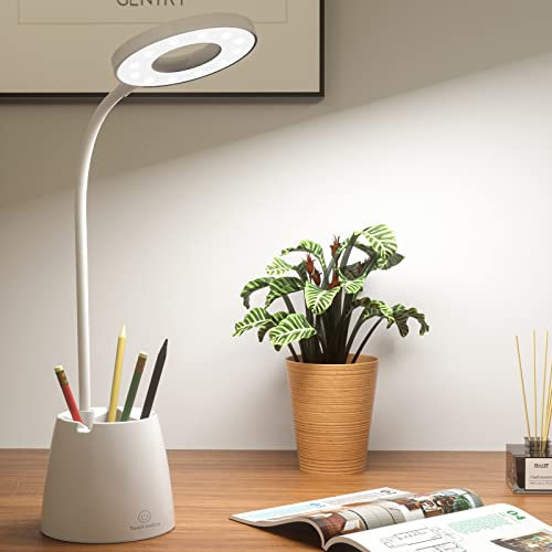 BNGXR Lampada da Scrivania LED, Lampada da Tavolo con Occhi-Cura, Lampada da Lettura Dimmerabile con 3 Modalità di Illuminazione, Lampada Scrivania Ricaricabile Girevole con Portapenne
