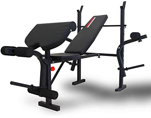 TrainHard klappbare Hantelbank mit Hantelablage, Curlpult, Butterfly und Beincurler - Geeignet für Einsteiger für Zuhause bis 200 kg Belastbar