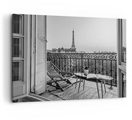 ARTTOR Leinwandbild 100x70cm Wandbild Architektur Schwarz-Weiß - 4595 | UND Paris Schwarz Groß Wanddekoration Wohnzimmer Schlafzimmer Küche Wanddeko Wand Kunstdruck Wandkunst Wall Decor ARTTOR