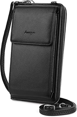 Aeeque Mini-Handytasche, einfache Geldbörse, Damen, Kartenhalter mit GSM-Tasche, Umhängetasche, für Damen, Smartphone, PU-Leder, kleine Geldbörse für Damen, Schwarz #1, Einfach