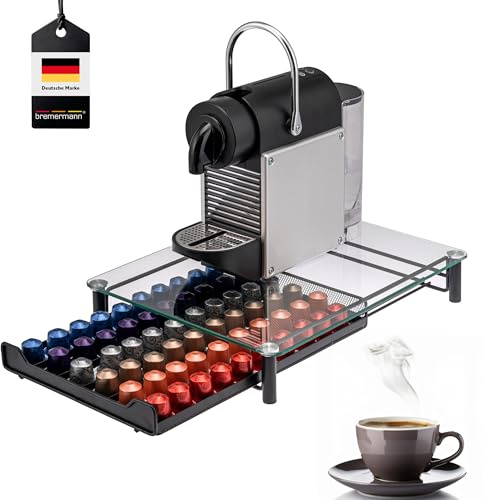 Bremermann Kaffekapsel-låda för 60 x Nespresso, lådlåda, metall och glasplatta, kapselhållare, kapseldispenser ca 31 x 7 x 40,5 cm (transparent)
