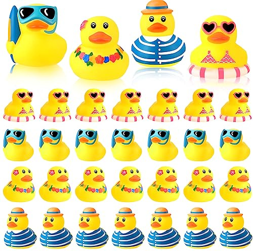 Honoson 72 Pcs Summer Beach Rubber Duckies Bulk Mini Rubber Duck Bath Toys Float Bathtub Ducky Cute Squeaky Ducky for Classroom Carnival Summer Birthday Baby Shower Party Favor (Yellow Series)
