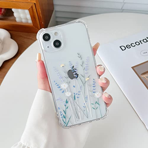 ZTOFERA Custodia per iPhone 13, in morbido TPU trasparente, con motivo floreale, ultra sottile, antigraffio, in silicone, per iPhone 13 (6,1), colore: lavanda