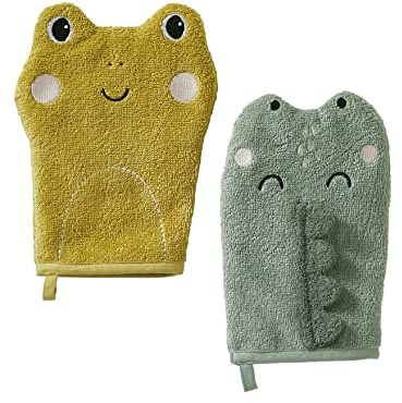 VERTBAUDET Animorigolo Waschlappen, Salbeigrün, TU, 2 Stück