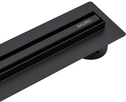 Balneo Caniveau et Douche Noir en Acier Inoxydable, Caniveau Slim & Low Proline 80cm, Panneau Étroit 14mm, Bas 57mm