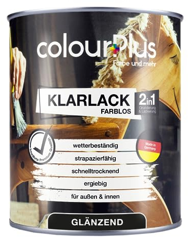 colourPlus 2 in 1 Klarlack 750ml glänzend - Hochwertiger Holzlack für innen und außen, UV- und wetterbeständig, optimaler Schutz und Veredelung für Holz. Spielzeugsicher