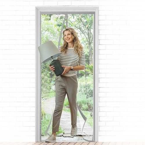 Wzlxcxxy Fliegengitter Balkontür Magnet 85x200, Fliegengitter Tür aus Modernsten Materialien, Ohne Bohren, Grau