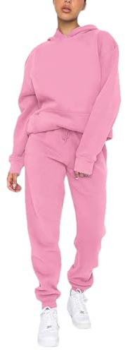 amropi Chándal de Mujer Pullover Sudadera con Capucha y Jogging Pantalones Conjunto de Ropa Rosa Rojo, XL