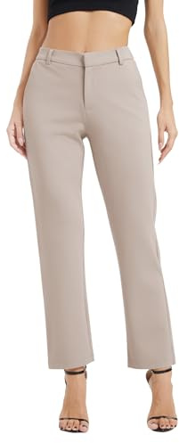 EXCHIC Mujeres Casual Comercio Rectas Piernas Trabajo Elástica Cintura Traje Pantalones con Bolsillos