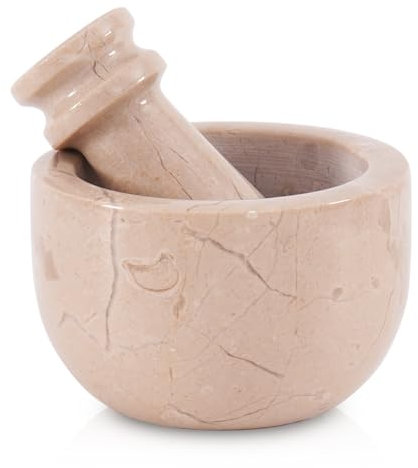 Set di mortaio e pestello in marmo Verona, 7,6 cm, trita-aglio e macina erbe fatto a mano, ciotola in pietra, piccolo macinino per spezie, pestello e mortaio per cucina, ciotola in marmo naturale
