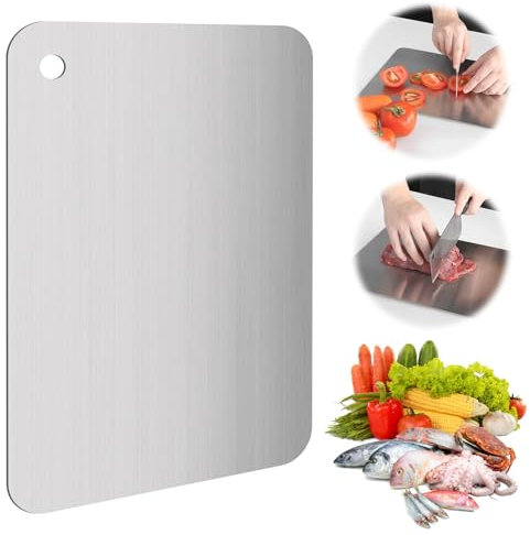 TNOMSNO Tagliere in Acciaio Inox, Spianatoia Acciaio Inox Taglieri Tagliere in Acciaio Inossidabile 304 Multifunzione Prodotti Senza Bpa, Tagliere da Cucina per Pasta, da Cucina, da Forno, 30 x 19CM