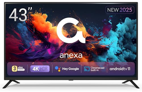 anexa - Smart TV 43 DLED 4K, Android 11, Google Assistant, Control por Voz, TDT 2025, 3 años de garantía, SMART43C01UG, Compatible con Netflix, Prime Video y más