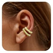 LAURITAMI 2 Pezzi Ear Cuff Orecchini Donna, Orecchini Clip Senza Buco Chunky Ear Cuff Acciaio Inossidabile Finti Cartilagine Helix Piercing Gioielli Oro