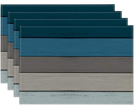 Artoid Mode Blau Grau Planken Antik Alt Rustikal Holz Herbst Platzsets 4er Set, 30x45cm Urlaub Tischsets Platzdeckchen Küche Party Deko