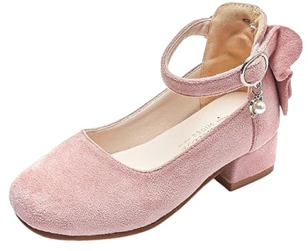 2025 Enfants Chaussures Épais Talons Hauts Sandales à la Mode Nœud Petit Talon Haut Princesse Sandales Bébé Chaussures, Rose, 35 EU