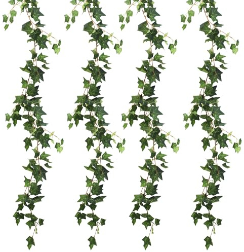 Edera Finta Pianta Artificiale Rampicante Ghirlanda 4 Pezzi, Lunghezza 180cm, Viti Finte Realistiche, Edera Finta per la Stanza, Cucina, Patio, Altalena, Matrimonio, Camera, Ufficio, Festa, Verde