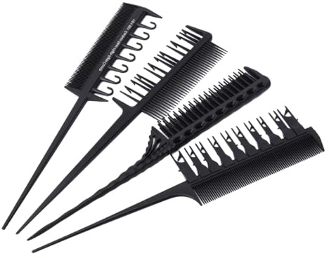 BESTYASH Pettini per Chioma per Evidenziare e Colorare per Fibra di Carbonio Nero Set 4 in Fibra di Carbonio Prevengono Danni alla Cuticola Professionali per Parrucchieri e Uso Domestico