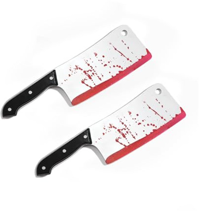 KJSXUUE Pack de 2 Faux Couteaux Halloween, 30,5 cm - Couteaux en Plastique Sanglants - Décoration Halloween, Accessoire Déguisement pour Fête Horreur, Cosplay(Couteau2)