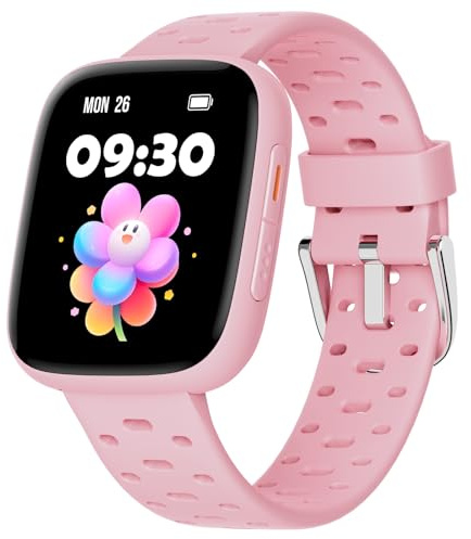 BIGGERFIVE Smartwatch för Flickor Ado 5-16, 1,8 Fitness Tracker Klocka med Stegräknare, Pulsmätare, Vattenbeständig 30m, Sömnmonitor, Pusselspel med/utan APP, Rosa