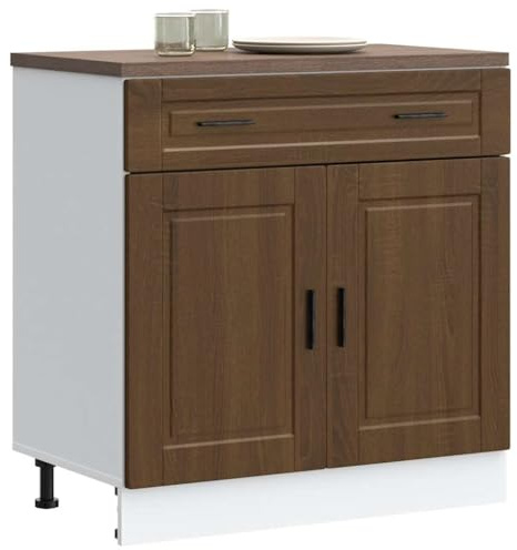 Teenpull Köksunderskåp porto, brunt ekutseende träbaserade material, 80 x 46 x 81,5 cm, robust förvaringsskåp, mångsidigt förvaringsskåp, bufféskåp, köksskåp