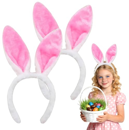 XJWZGM 2 Stück Hasenohren Haarreif, Osterhase, Ostern Hasenohren Haarreifen, Damen Haarreif für Ostern Party Karneval Halloween Osterns Party Kostüm Cosplay Hochzeit Geburtstag Kostüm (Rosa)