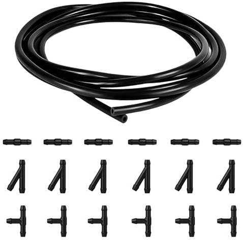 3m Scheibenwaschanlage Schlauch Set mit 18 Schlauchverbinder, Universal Wischwasserschlauch Reparaturset für Auto Scheibenwaschanlage, Motor und Turbosysteme(Schwarz)