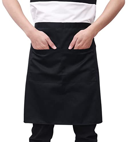 BESTOMZ Küchenschürze - Grillschürze Taille Kurze Kellner mit Doppel Taschen (schwarz)