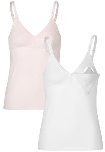 Herzmutter amningstopp amningströja för kvinnor - enkel amningsfunktion - integrerad bystbh med klämfästen - bomullsblandning av hög kvalitet - uppsättning 2-5420 (XL, Rosa/Vit)