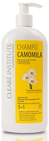 Clearé Institute - Champú Camomila Natural | Sin Sulfatos SLS, SLES, Parabenos y Siliconas | Aclarante. Reflejos Dorados | Niños y Adultos | 98% Ingredientes Naturales | 400 ml