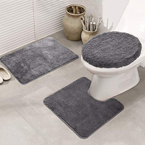 ele Eleoption Badezimmer-Set,rutschfeste Badematte schnelltrocknend weich wasserabsorbierend stilvoll WC-Garnitur 3-teilig, Polypropylen,Schwarz,50 x 80 cm