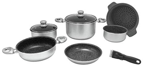 Gimex 9 TLG. Camping Kochtopfset 22cm Alu Aluminium mit Induktion Silber Metallic
