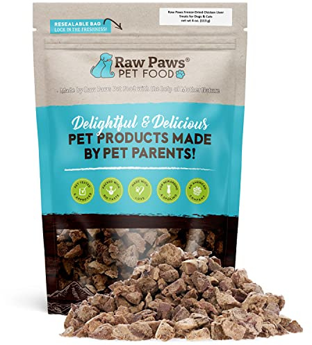 Raw Paws Freeze Dried Chicken Liver Dog & Cat Treats, 4-oz - Made in USA - Liver Treats for Dogs & Cats