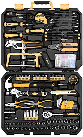 DEKOPRO 198 Piece Home Repair Tool Kit, Wrench Plastic Toolbox with General Household Hand Tool Set
