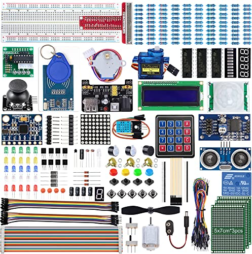 Miuzei Starter Kit for Arduino R3 projects without microcontroller, 235 components with 58 lessons, LC display, breadboard, sensors, relays, GPIO extension, Compatible with Arduino/Raspberry Pi