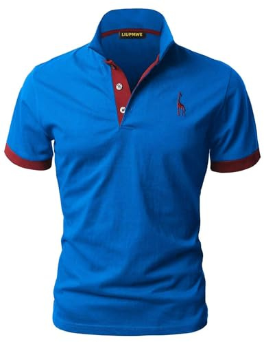 LIUPMWE Polo Manga Corta Hombre Camiseta Básica de Verano con Bordado de Jirafa de Golf Costura